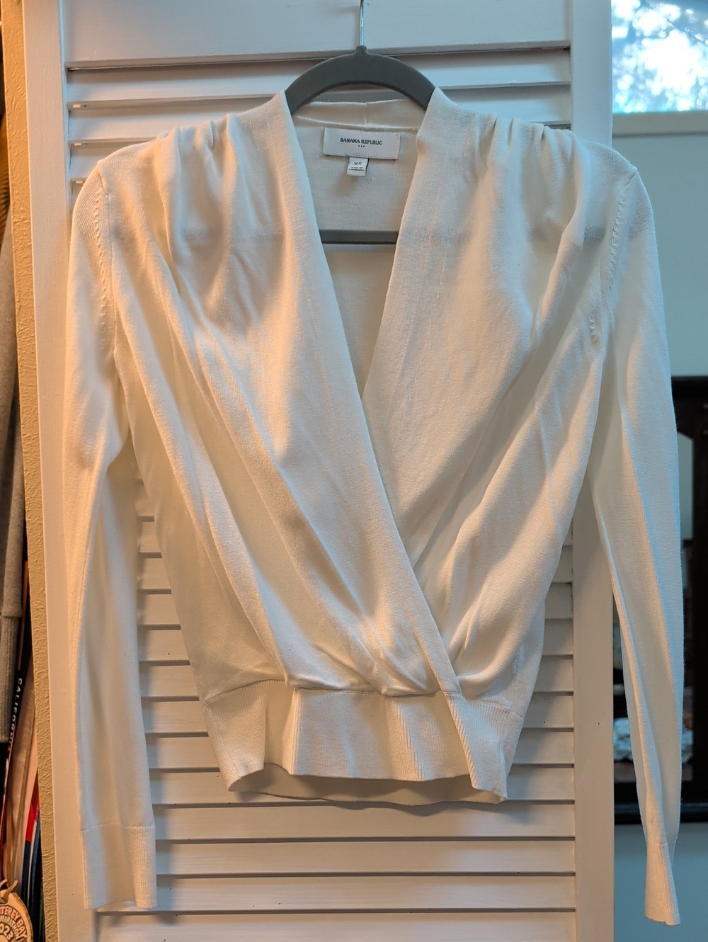 Banana Republic Ivory Wrap-Front Long Sleeve Top